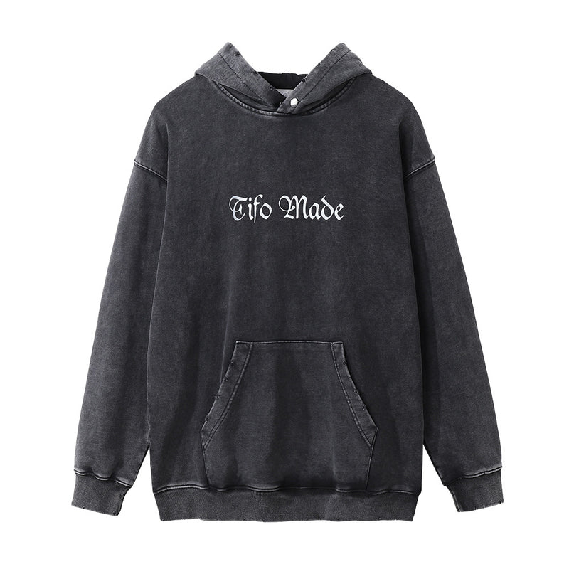 Men Hoodie Sunflower Flower Printed Hoodie Loose Washed-out Distressed Worn Hoodie