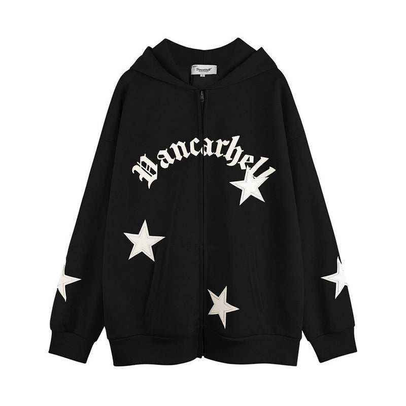 Men Hoodie Five-Pointed Star Patch Embroidered Hoodie Loose Casual Jacket Spring and Autumn