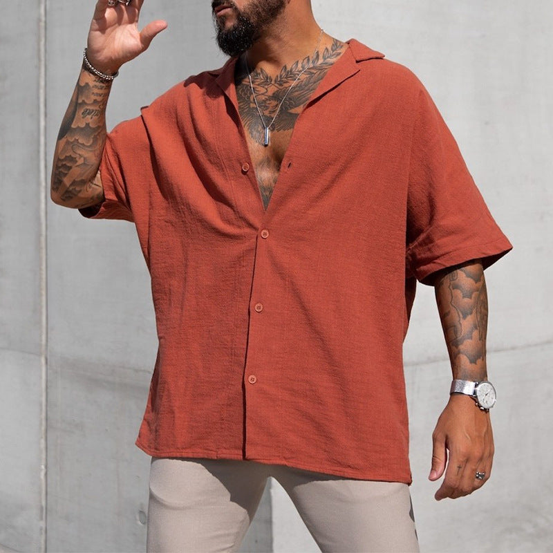 Men Shirt Summer Men's Short Sleeve Solid Color Casual