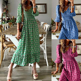 Jungle Print Maxi Dress Fold Floral Printing Dress
