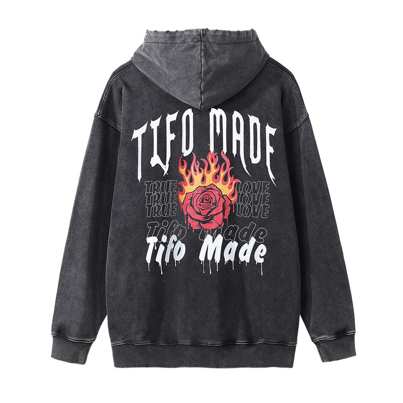 Men Hoodie Printed Hoodie Men's Loose Washed-out Distressed