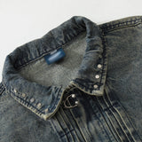 Men Denim Jacket Washed Distressed Faded Denim Jacket Men's Loose Denim Jacket