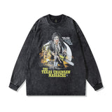 Men Long Sleeve Shirt College Style Washed Long Sleeve T-shirt for Men and Women Spring and Autumn