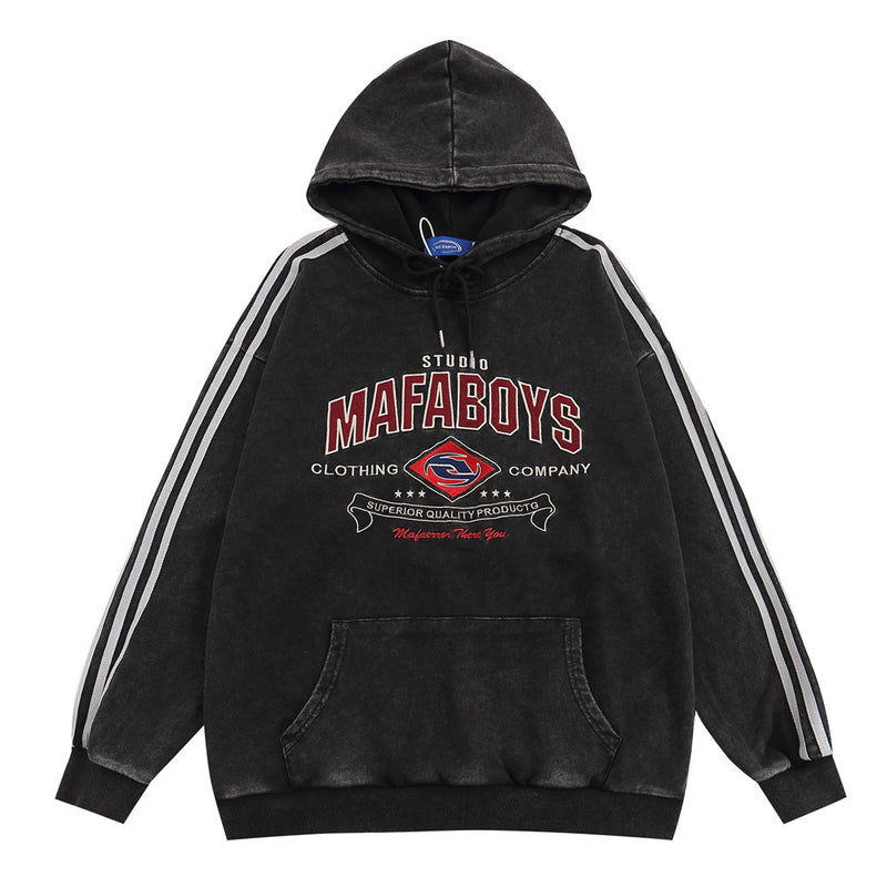 Men Hoodie Embroidered Letter Hooded Sweater Washed Old Loose Men