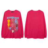 Men Long Sleeve Shirt Foam Printed Distressed Long Sleeve T-shirt Men and Women Hip Hop Loose