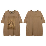 Men T Shirt Vintage Distressed Washed Loose Casual Short Sleeve T-shirt for Men and Women