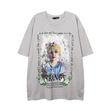 Men T Shirt Sweet Cool Abstract Oil Painting Print Short Sleeve T-shirt Loose