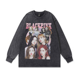 Men Long Sleeve Shirt Hip Hop Retro Washed and Worn Long Sleeve T-shirt Men's and Women's Tops Autumn
