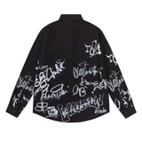 Men Long Sleeved T Shirt Letter Printed Long Sleeve Shirt Men's Casual Loose Lapels Shirt