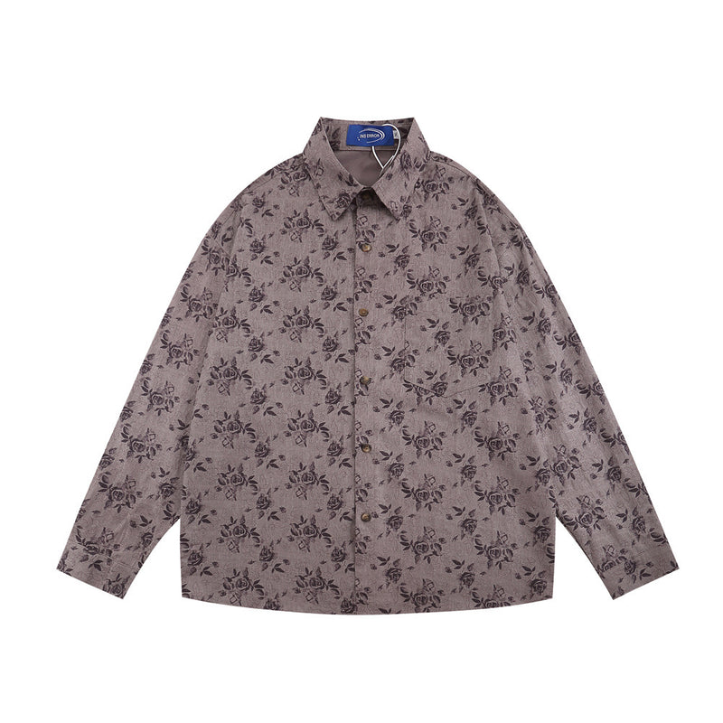Men Long Sleeved T Shirt Spring and Autumn Floral Shirt Ins Loose Casual Long Sleeves Shirt