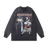 Men Long Sleeve Shirt Bili Portrait Printing Distressed Long Sleeve T-shirt Men and Women Retro