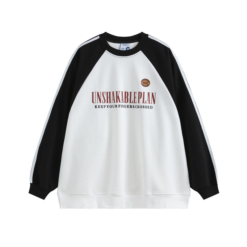Men Hoodie Color-Block Raglan Sleeves round Neck Sweater Men