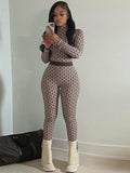 Women Jumpsuit Printed round Neck Long Sleeve Trousers Jumpsuit