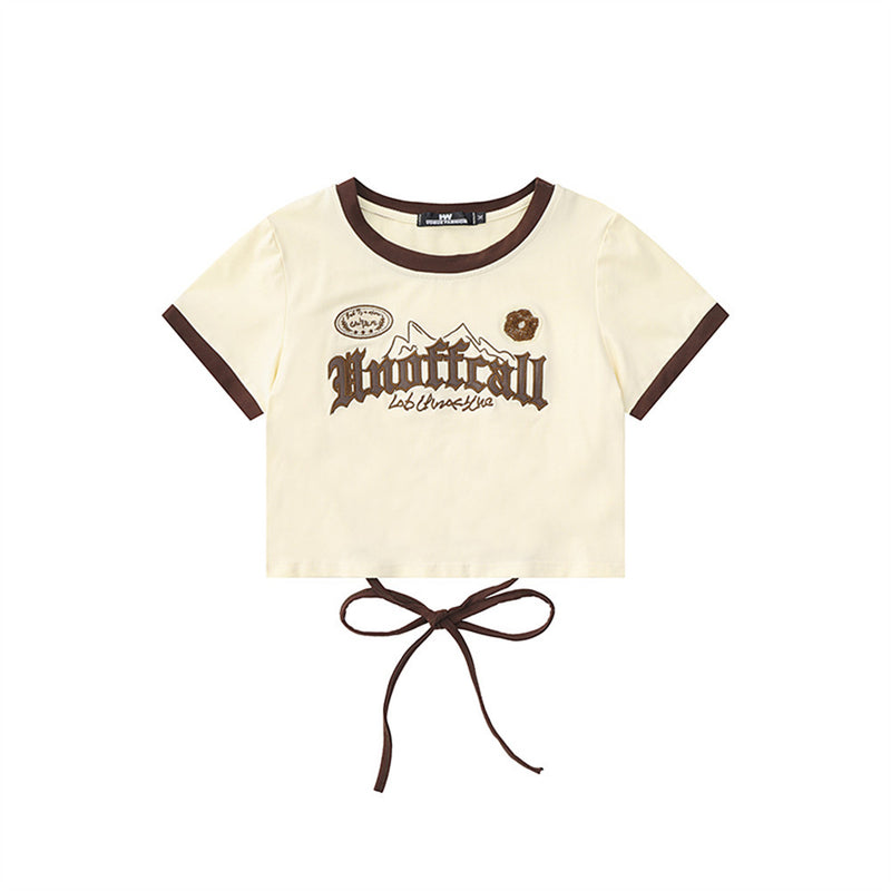 Women T-shirt Letters Embroidered Short-Sleeved T-shirt Girls Summer Casual round Neck
