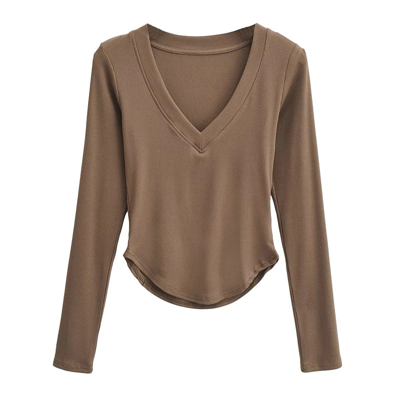 Women T-Shirt Spring and Autumn Curved Long-Sleeved T-shirt