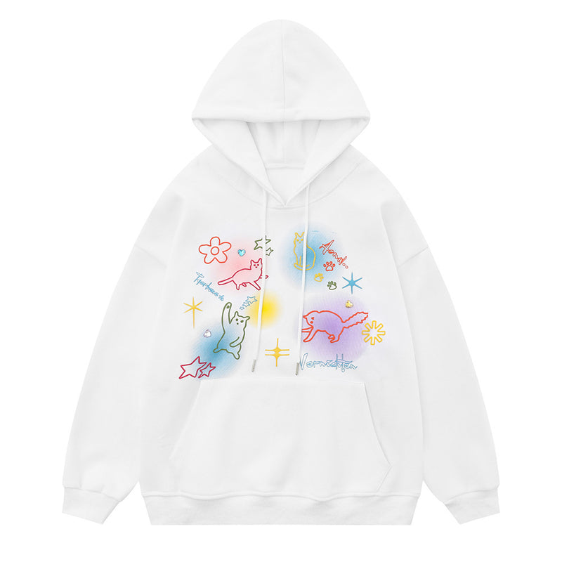 Men Hoodie Graffiti Line Animal Printed Hoodie