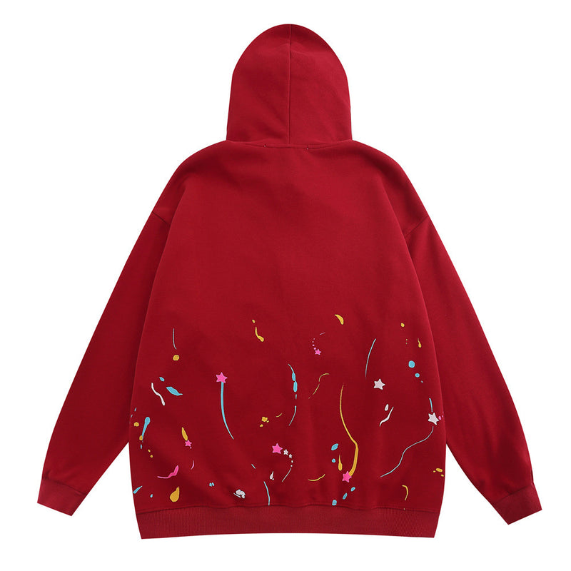 Men Hoodie Hip Hop Paint Splash Cardigan Sweater