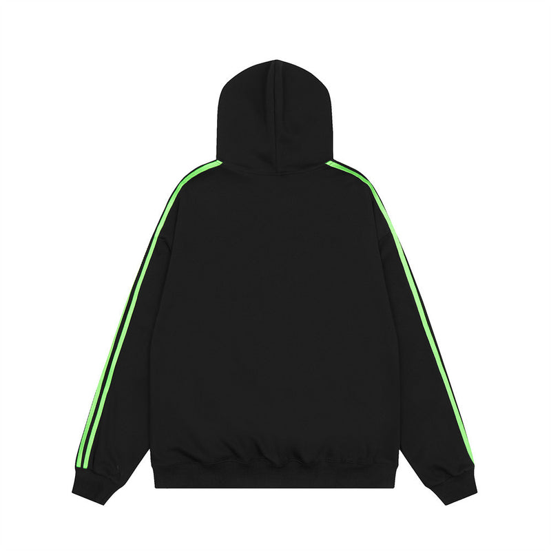 Men Hoodie Embroidered Sports Sweater Men's Autumn and Winter Pullover Sleeves with Stripes Loose Multicolor Hooded