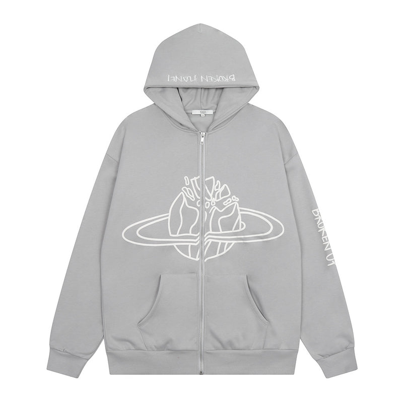 Men Hoodie Autumn Loose Sports Long Sleeve Zipper Jacket