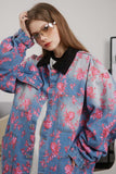 Unisex Jacket Autumn Floral Offset Denim Coat Women's Clothing
