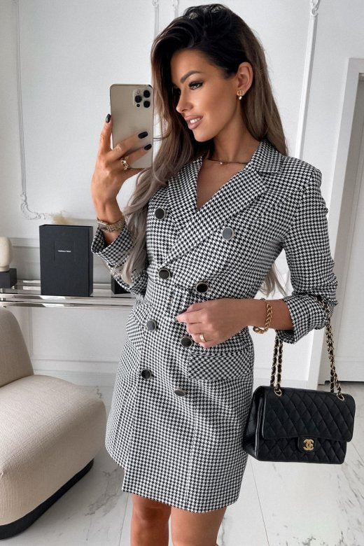 Plaid Trench Coat Fashion Print Plaid Blazer Dress Women