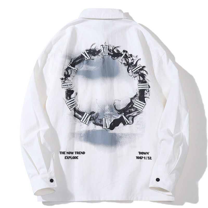 Men Long Sleeved T Shirt Letter Printed Long Sleeve Shirt Men's Spring and Autumn Leisure Loose Outer Shirt