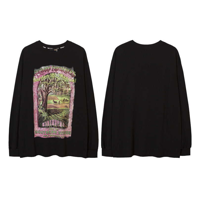 Men's Long Sleeve Shirt Printed Design round Neck Top Men's Long Sleeve T-shirt