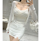 Women Long Sleeve Shirt Splicing Sling Vest Women's Long Sleeve Jacket Cardigan
