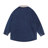 Men Long Sleeve T Shirt Denim Top Drawstring Polo Shirt Men's Spring and Autumn Long Sleeve Denim Shirt