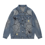 Men Denim Jacket Spring and Autumn Denim Jacket Men's Printed Washed and Worn Denim Jacket