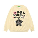 Men Hoodie Spring and Autumn Pullover Sweater Men's Five-Pointed Star Skull Bone Print round Neck Loose Top