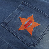 Men Long Sleeved T Shirt Personality Five-Pointed Star Embroidered Pocket Denim Shirt Men's Spring and Autumn Loose Casual