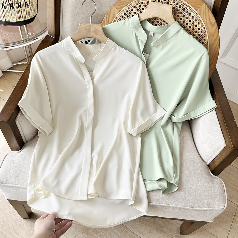 Women T-shirt Lightly Mature Curling V-neck Shirt
