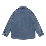 Men Long Sleeved T Shirt Embroidered Jerry and Tom Shirt Coat Men's Trendy Loose Washed-out Denim Long Sleeve