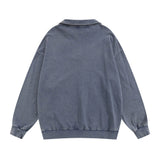 Men Hoodie Washed Distressed Letters Printing Lapel Sweater Men's Loose Spring and Autumn