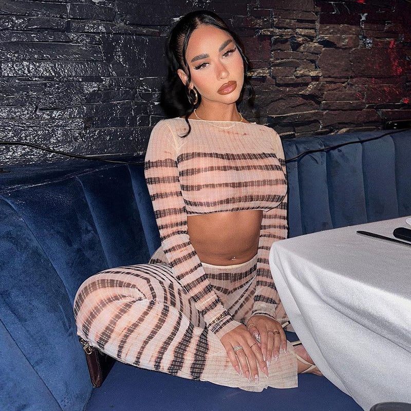 Women Co-Ord Set Autumn Fashion Sexy Stripes Printing