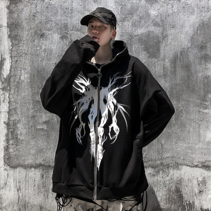 Men Hoodie Hooded Cardigan Sweater Men's Loose Long Sleeve Zipper Jacket