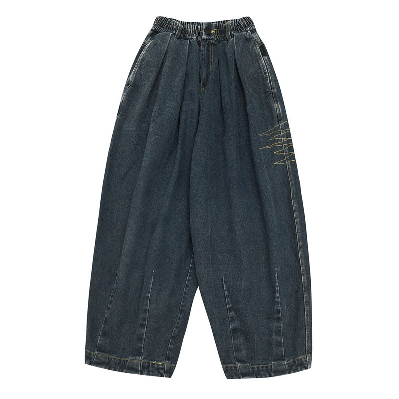 Unisex Jeans Straight Loose Washed-out Jeans
