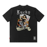 Men T Shirt Amekaji Vintage Printed Pure Cotton Loose Short Sleeve T-shirt for Men and Women