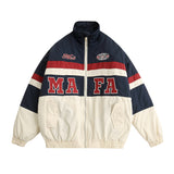 Men Cotton Mixed Jacket Coat Letter Embroidery Stitching Contrast Color Men Winter Zipper Thermal