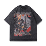 Men T Shirt Vintage Portrait Printing Distressed Short-Sleeved T-shirt Men's Fashion Brand Washed