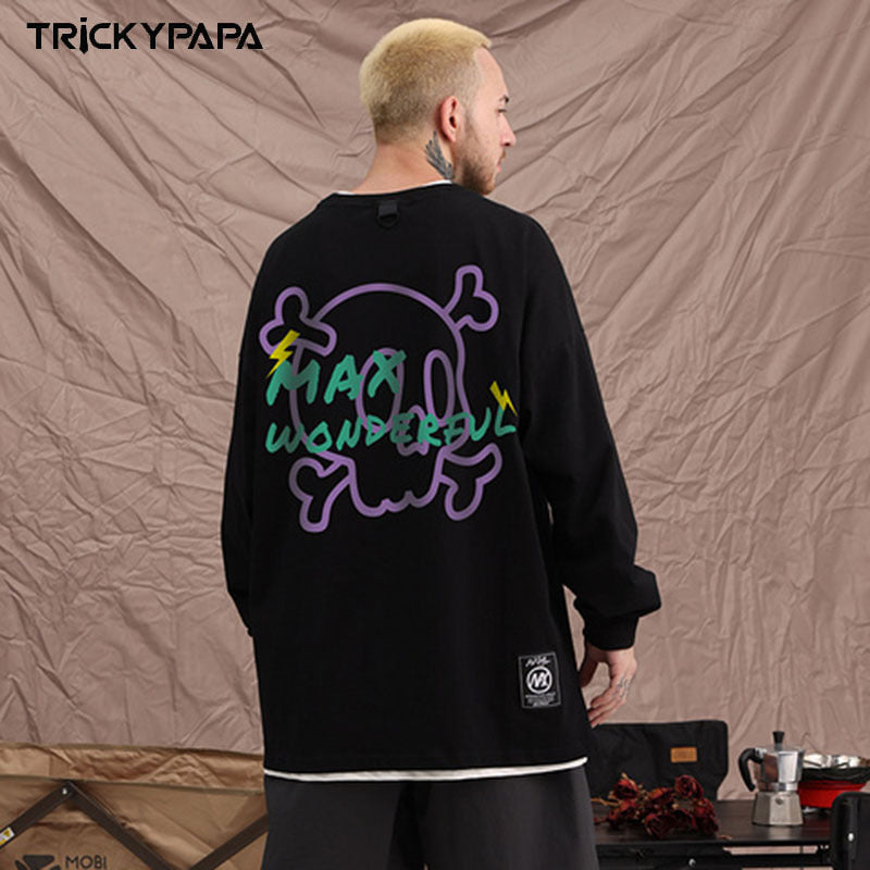 Men Long Sleeve Shirt Fashion Brand Personality Cartoon Printed Loose Long Sleeves T-shirt Men and Women Hip Hop