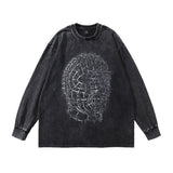 Men Long Sleeve Shirt Cartoon Printed Long-Sleeved Vintage T-shirt Men and Women Couple