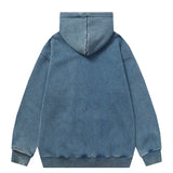 Men Fleece Lined Hoodie Letter Embroidery Washed and Worn Hooded Sweater Men's Loose Street Pullover Hoodie