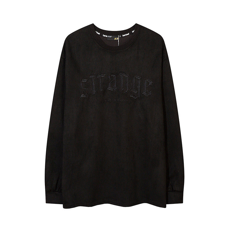 Men Long Sleeve Shirt Embroidered Letter Long Sleeve T-shirt Men and Women Loose Retro