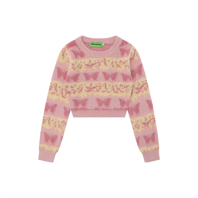 Women Sweater Short Sweater Autumn Crew Neck Long Sleeve