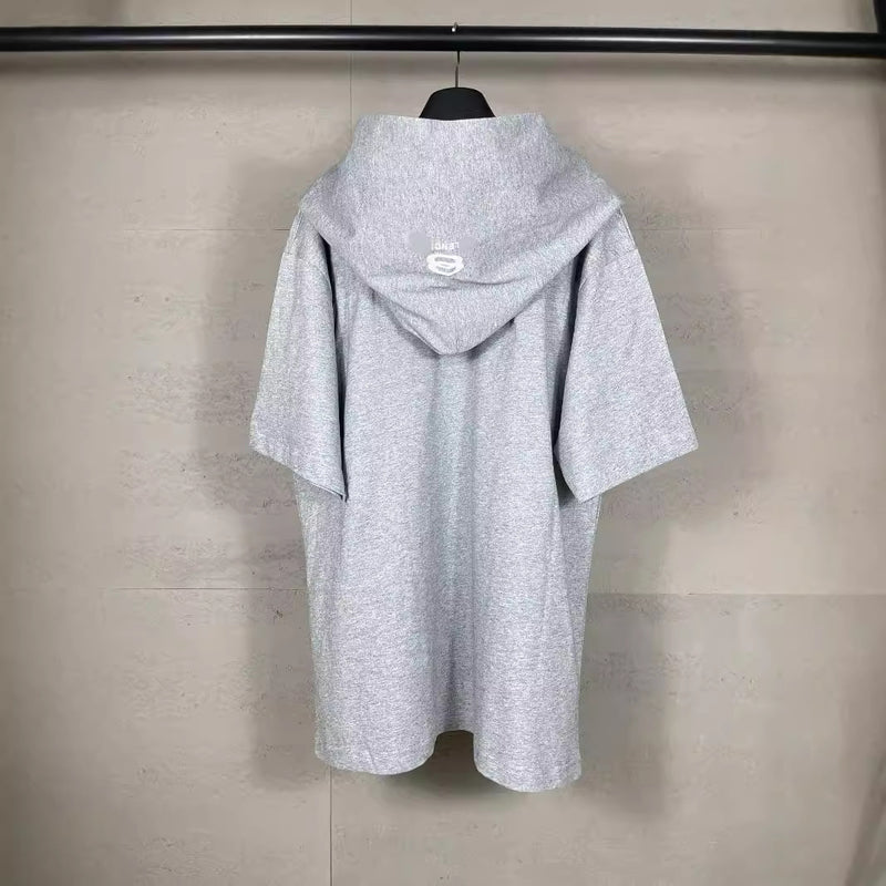 Men T-shirts 2024 New Paris Double Ring LOGO Embroidery Fake Two Hooded Embroidery Loose Short Sleeve T-Shirt