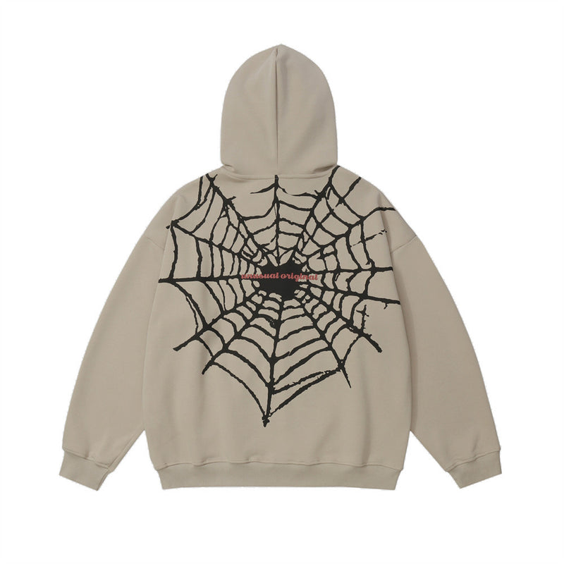 Men Hoodie Spider Web Printed Hooded Jacket Men's Cardigan