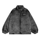 Men Cotton Mixed Jacket Coat Embroidered Lamb Coat Men's Winter Collar Drawstring Loose Cotton Coat Jacket