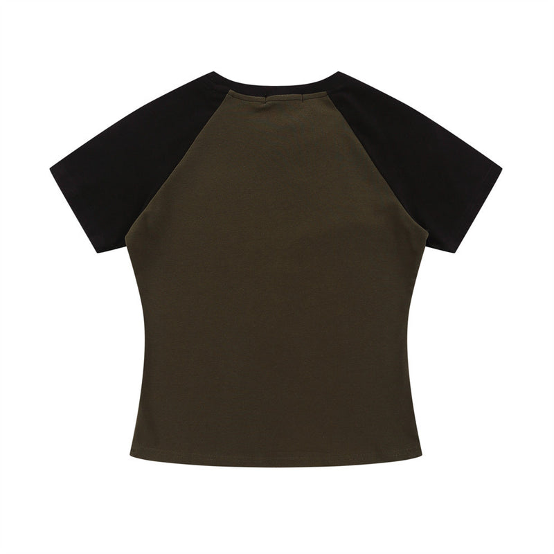 Women T-shirt Short Sleeve T-shirt Women's Raglan Sleeve Color Matching Summer round Neck